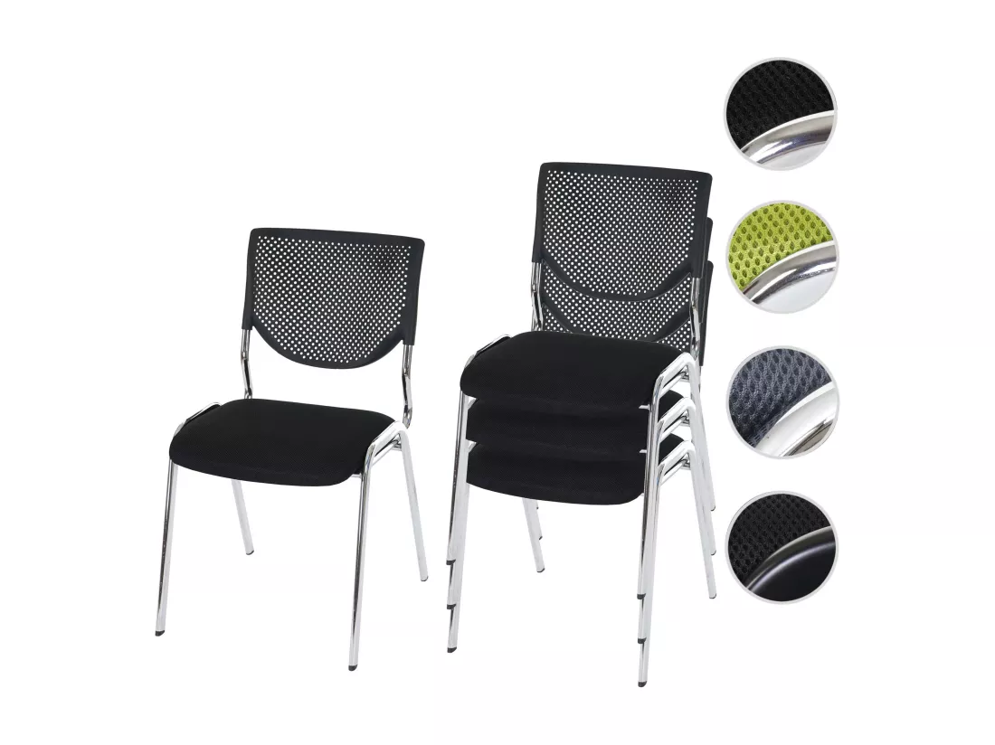 Chaise visiteur H401 Empilable (lot de 4), siège noir, pieds chromés