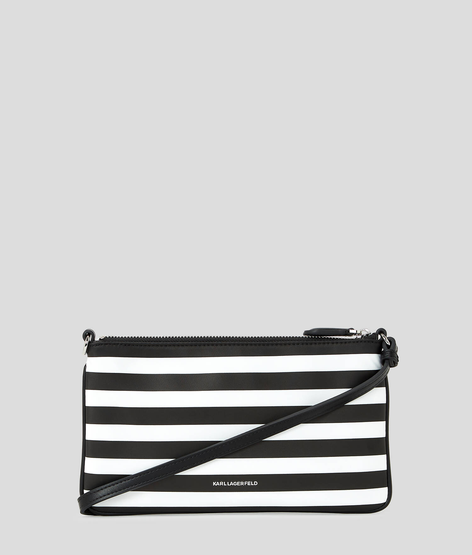 POCHETTE PORTÉ ÉPAULE EN NYLON IKON - Petite rayure Noir-Blanc