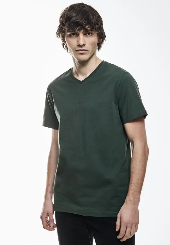 Basic V-Neck  T-Shirt - dark urban green