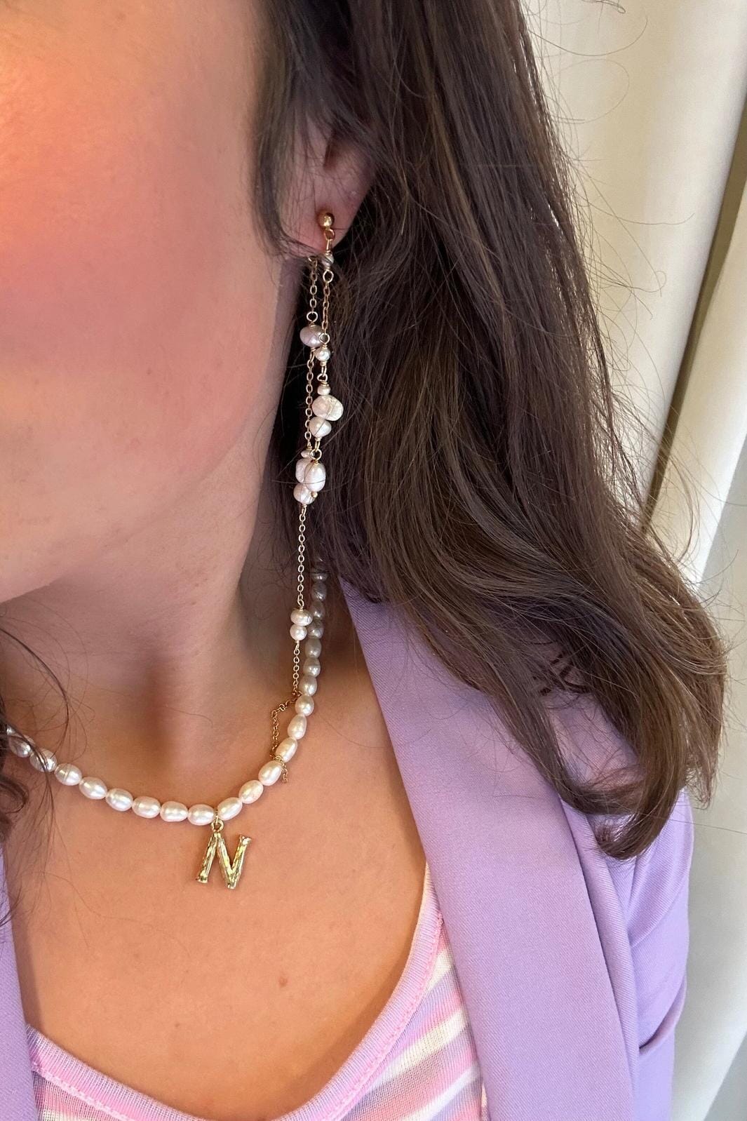 Mellow Moon Double String Pearl Earring Long