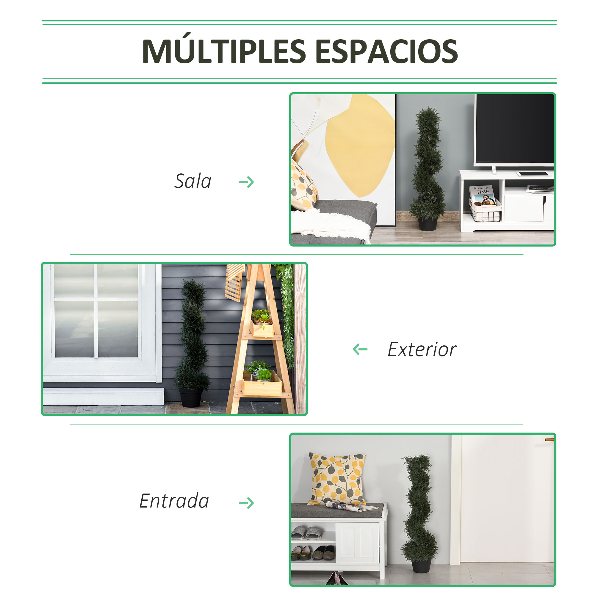 Planta artificial decorativa Outsunny de 90 cm com vaso, cedro com poda topiária em espiral, 650 folhas verde-escuras.