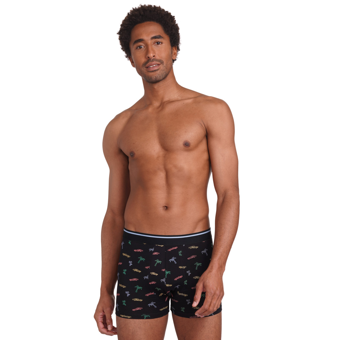 VanVaan Herren Retroshorts mit bunten Palmen allover schwarz