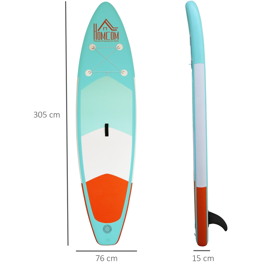 HOMCOM Aufblasbares Surfbrett mit Paddel grün, orange, weiß