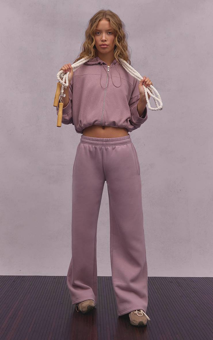Mauve Sweat À Casynthétiqueche Zippé Avec Taille Élastiquée En Molleton Bouclette