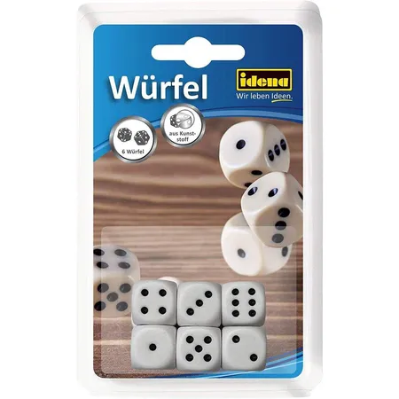 Idena 40211 Würfel Kunststoff weiß, 16 mm,6 Stück