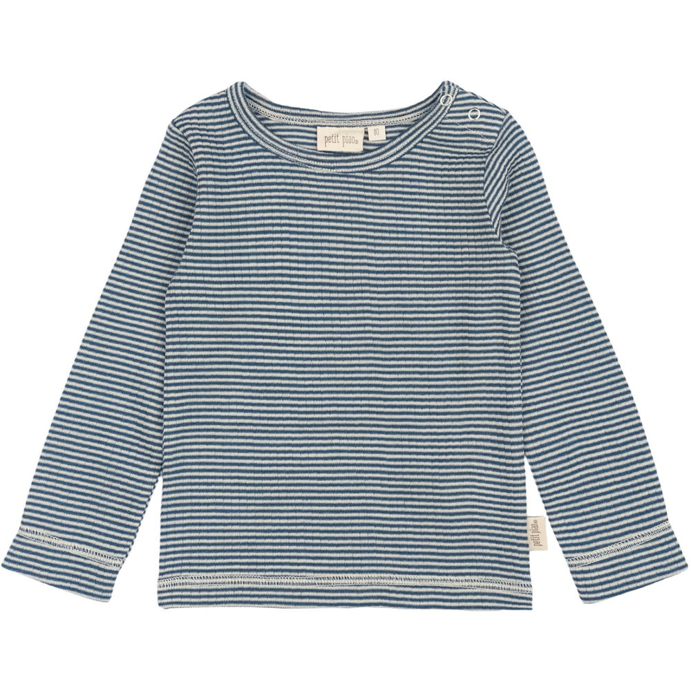 Køb Petit Piao Ensign Blue/dark Off White PPDante T-Shirt L/S Meriono Uld Striped