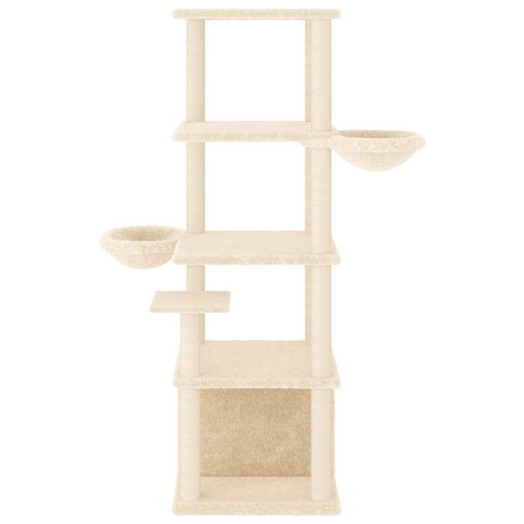 arranhador para gatos vidaXL com postes de sisal, creme, 147 cm