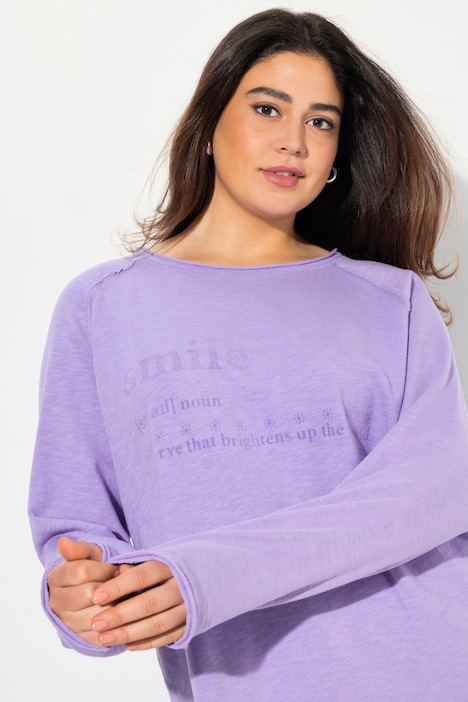 Shirt, Flock-Schriftmotiv, A-Linie, Rundhals, Langarm