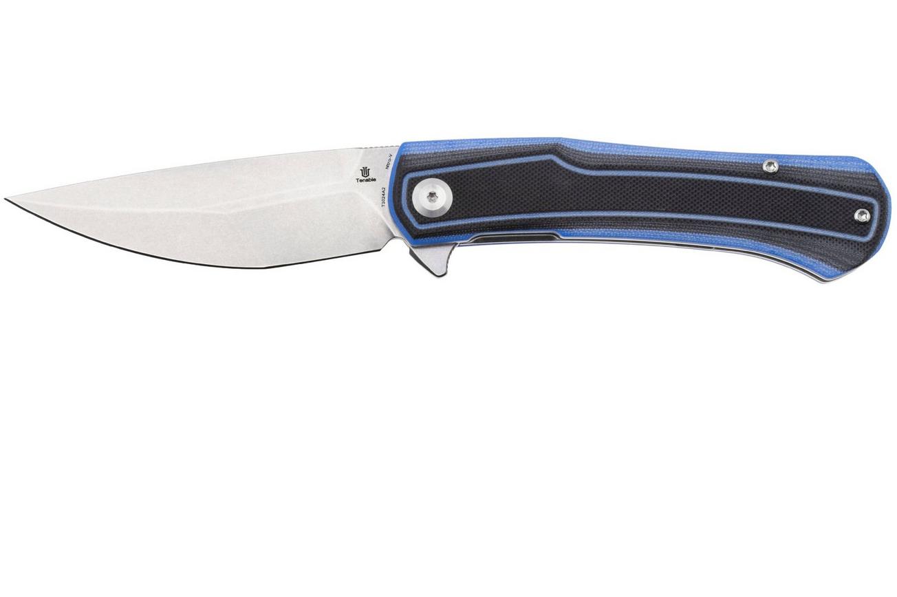Tenable Knives Kratos T1024A2 Stonewashed Nitro-V, Black Blue G10, zakmes, Ostap Hel design
