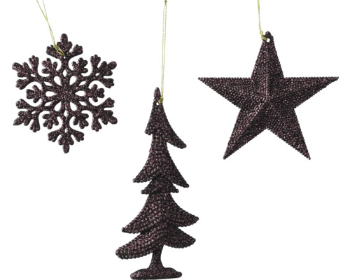 Kerstdecoratie hanger, kunststof, glitter, paars