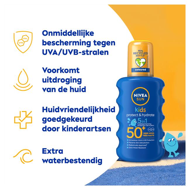 NIVEA SUN Kids Zonnebrand Hydraterende Groen Gekleurde Zonnespray SPF 50+ 200 ML