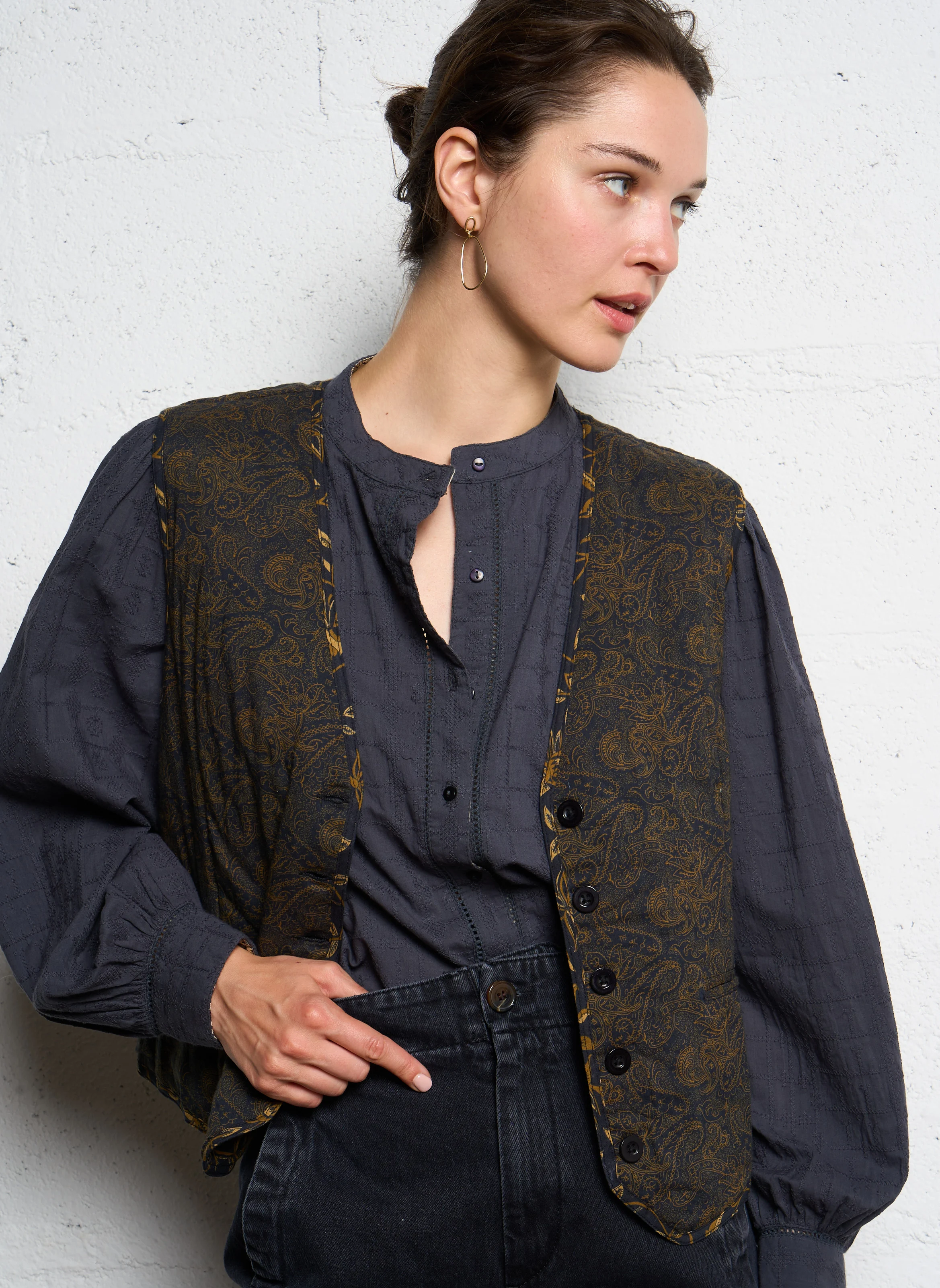 DYLAN - Veste col V en coton | Jaune
