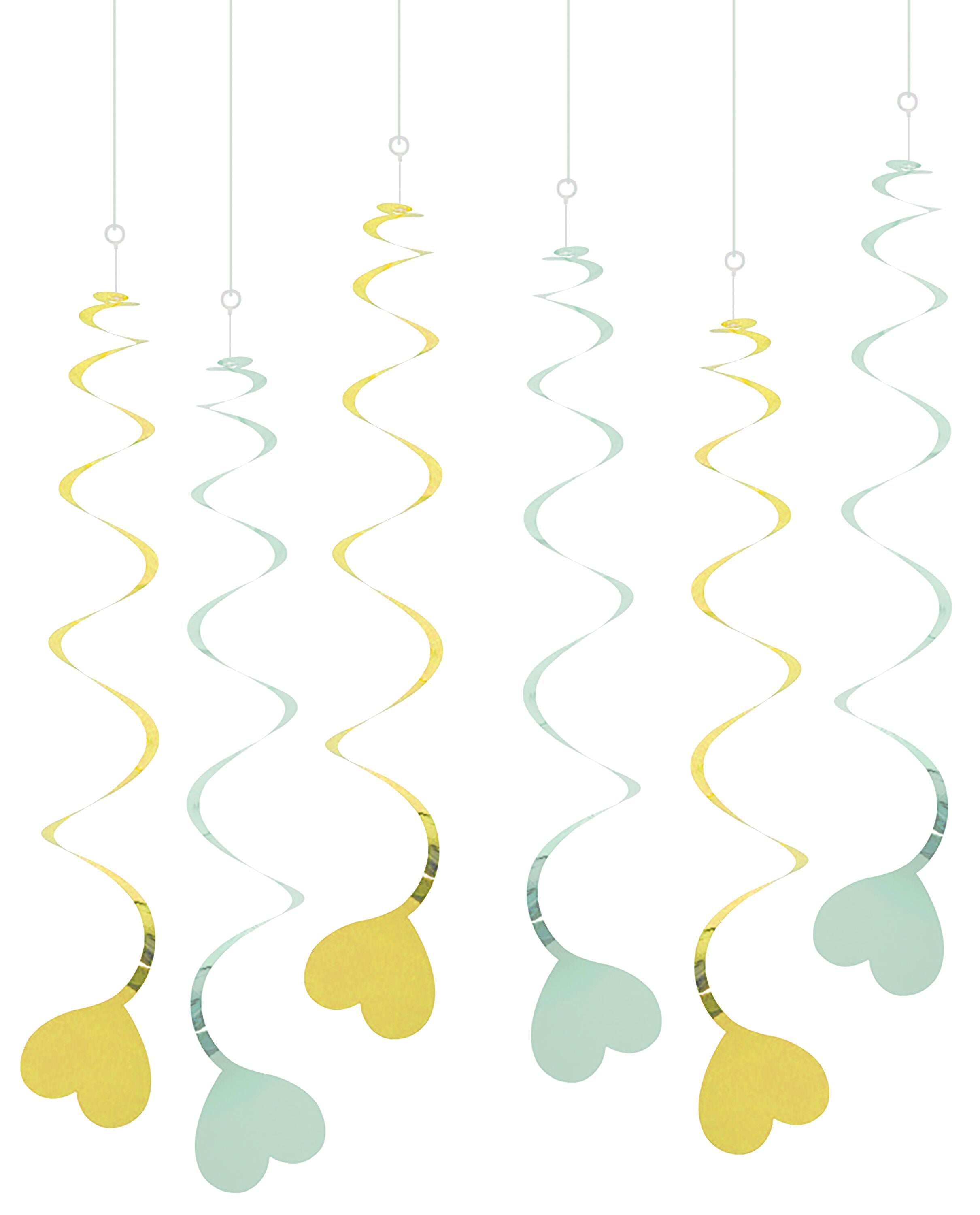 HEART Girlande mint, gold L70 cm 6 Stk. - Gold, Mint