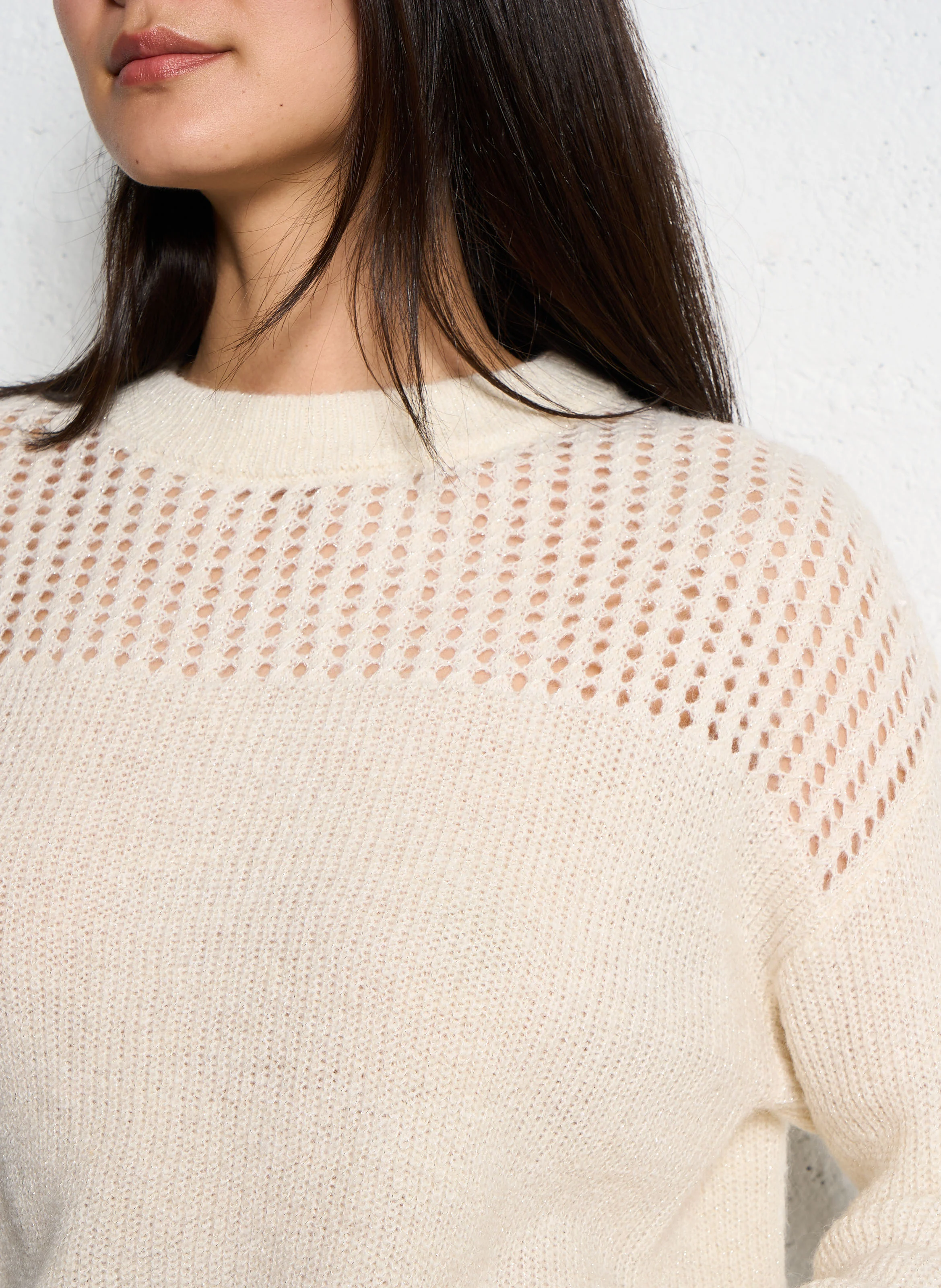 MESSINA - Pull col rond détails ajourés | Beige