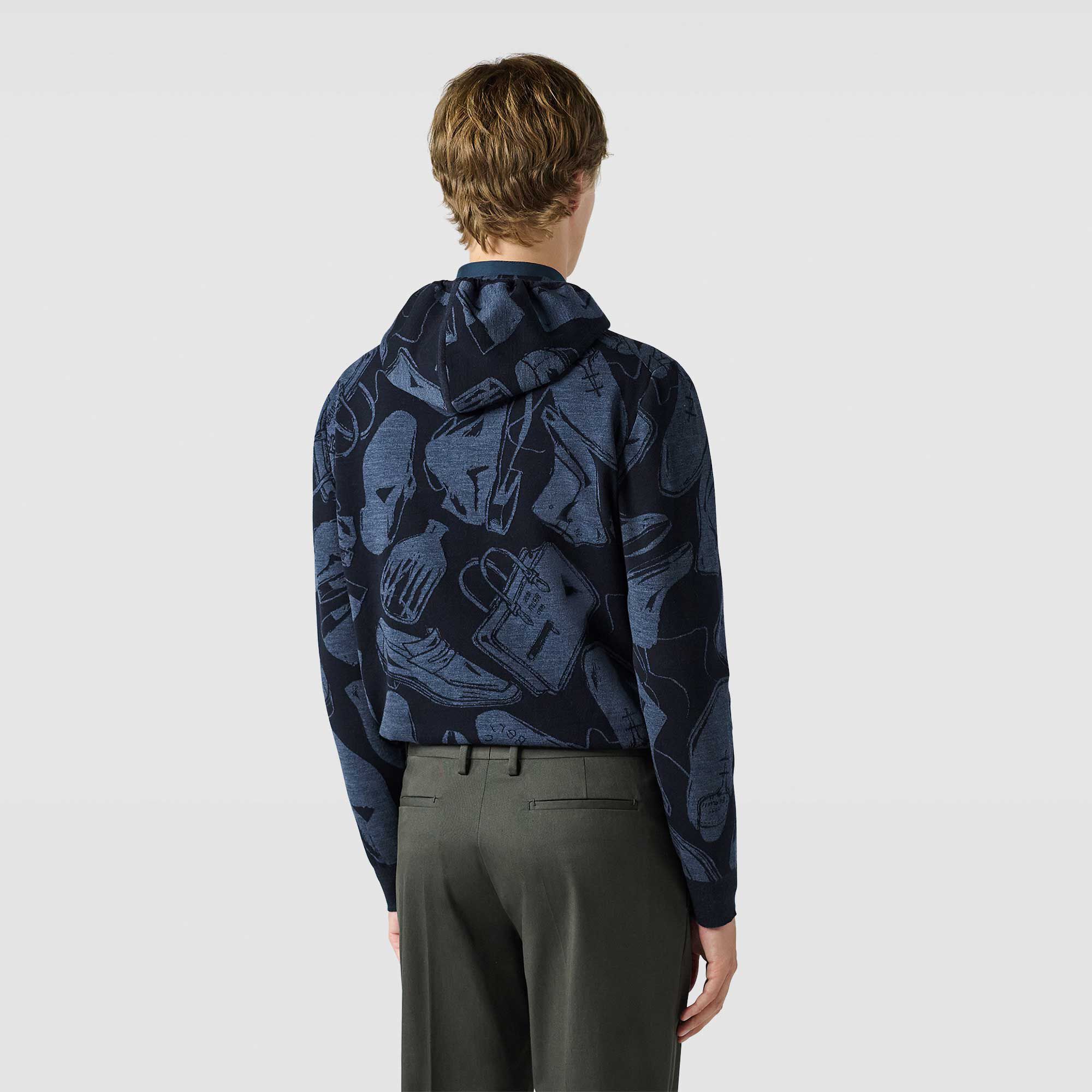 Sweat À Capuche Zippe En Laine Avec Jacquard Summer Iconic