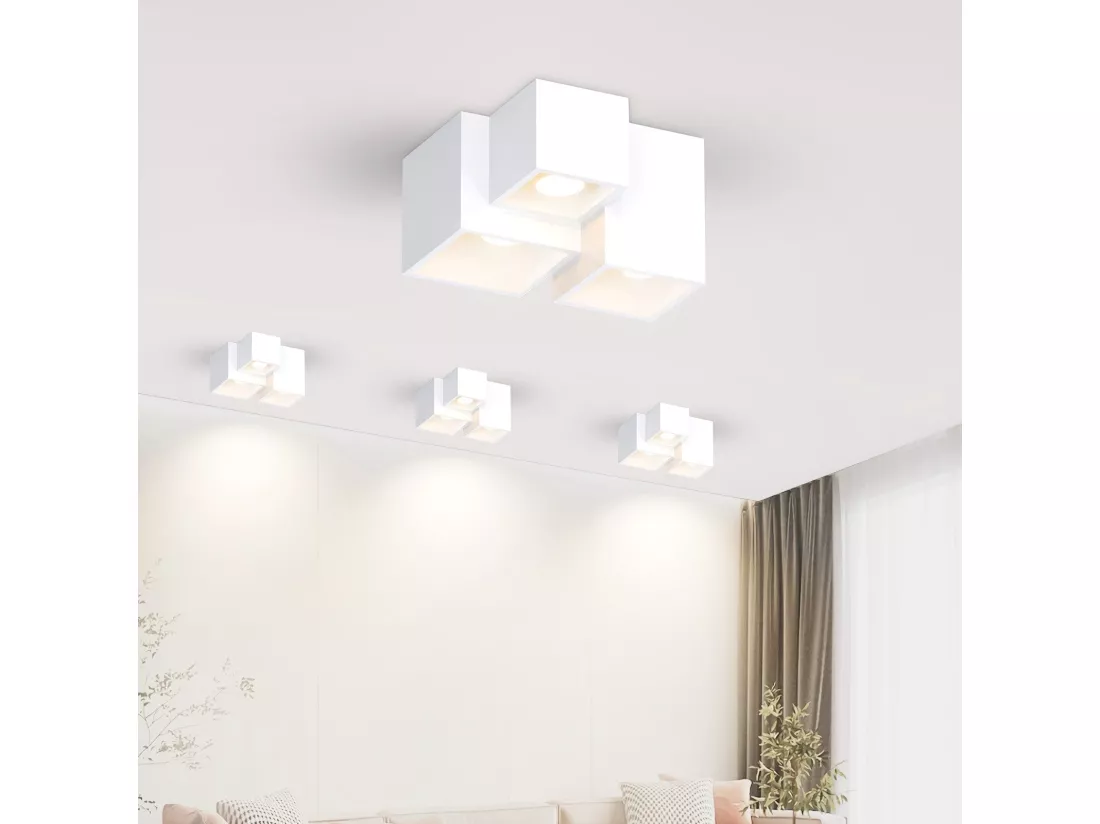 NETTLIFE Spot en saillie blanc GU10 spot en saillie carré 40W plâtre petit plafonnier moderne
