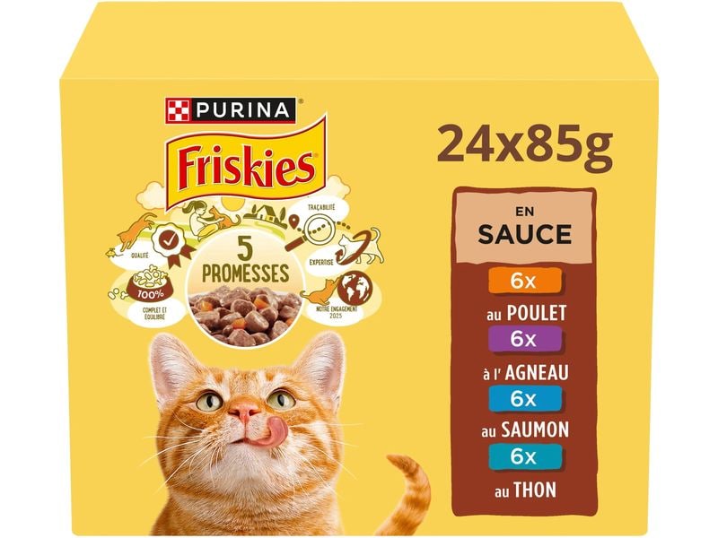 Purina Friskies Nassfutter Adult Fleisch Fisch in Sauce 24 Alleinfuttermittel für ausgewachsene Katzen
