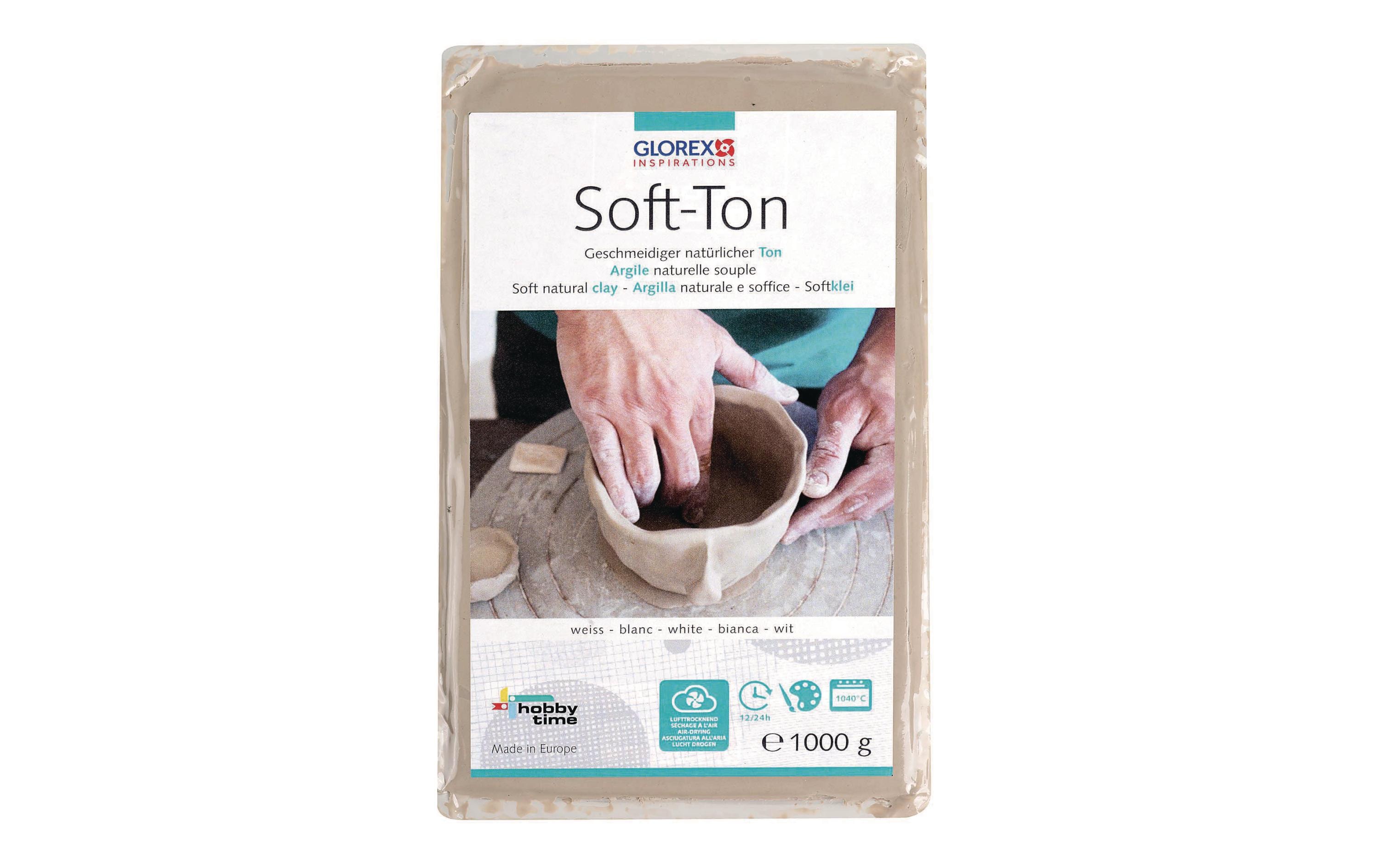 Modelliermasse Soft-Ton 1000g, WeissTonartige Modelliermasse auf natürlicher Basis