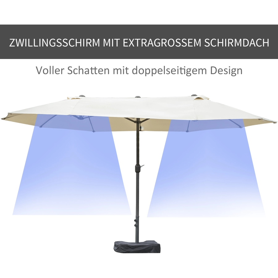 Outsunny Doppel-Sonnenschirm mit Handkurbel cremeweiß