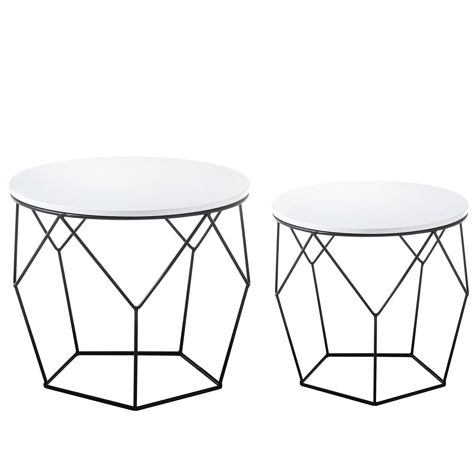 2er-Set Couchtisch - schwarz-weiß - Metallgestell