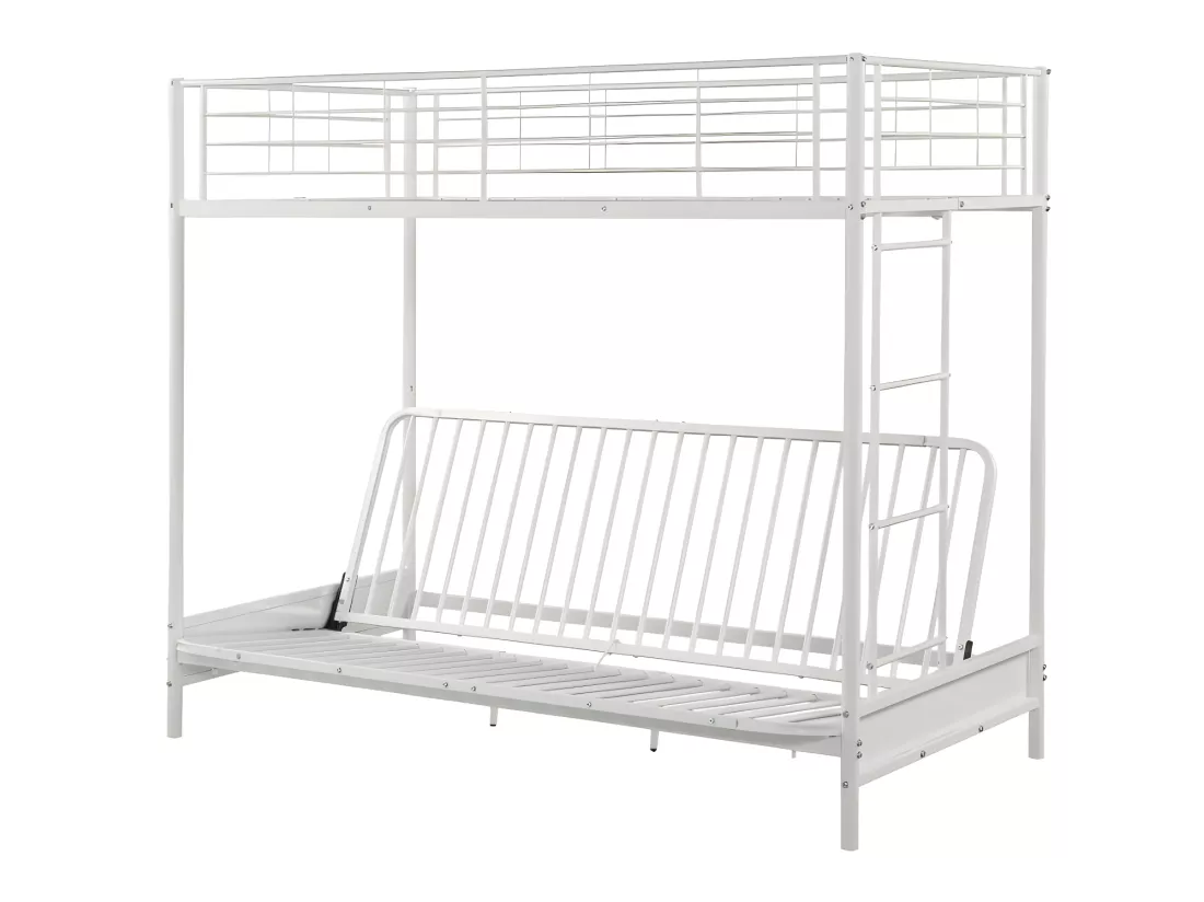 Lit mezzanine 90 x 190 cm - Avec banquette convertible - Métal - Blanc + Futon noir - MODULO V