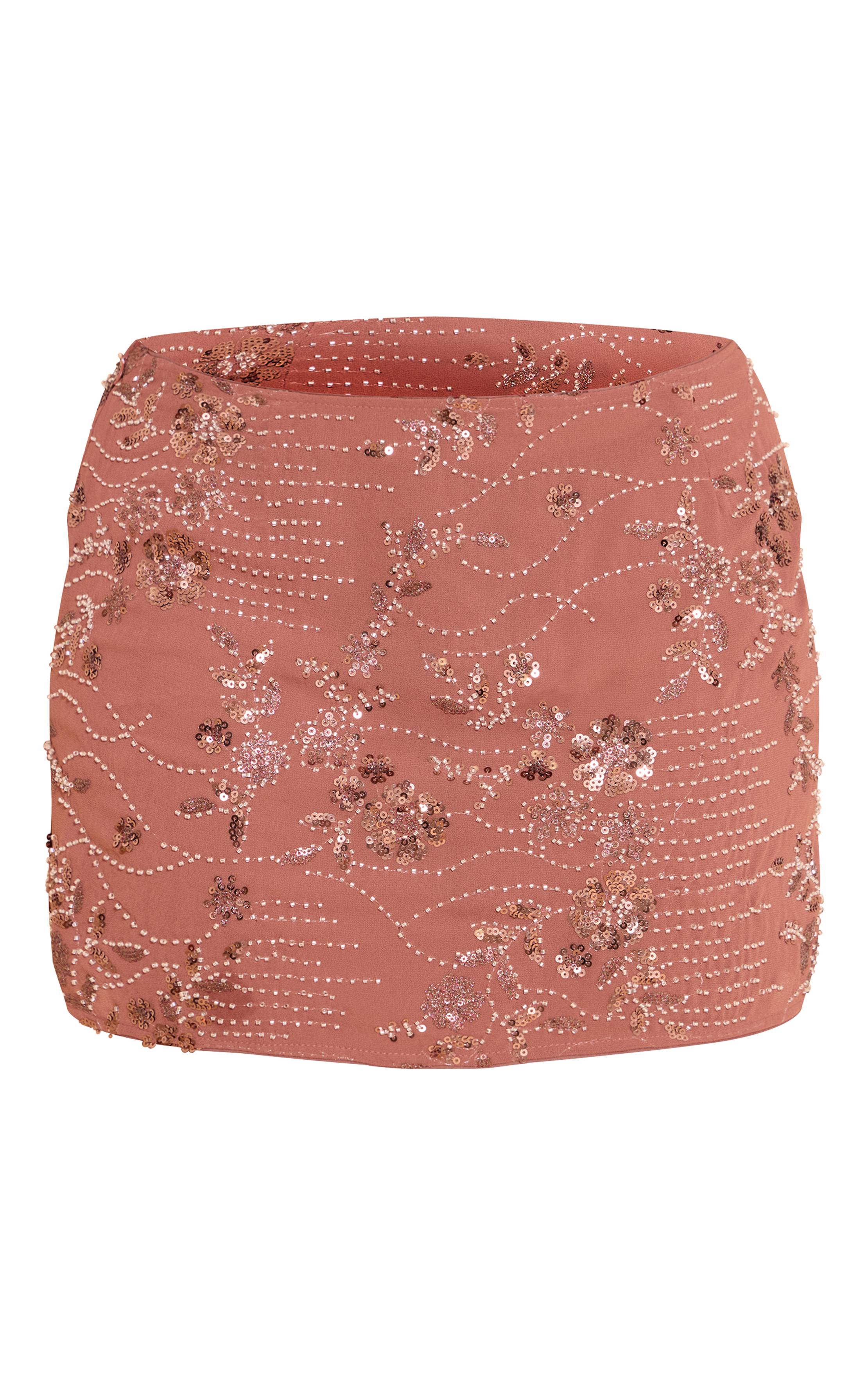 Marron Jupe Mini À Sequins Floraux Shape Co-ord