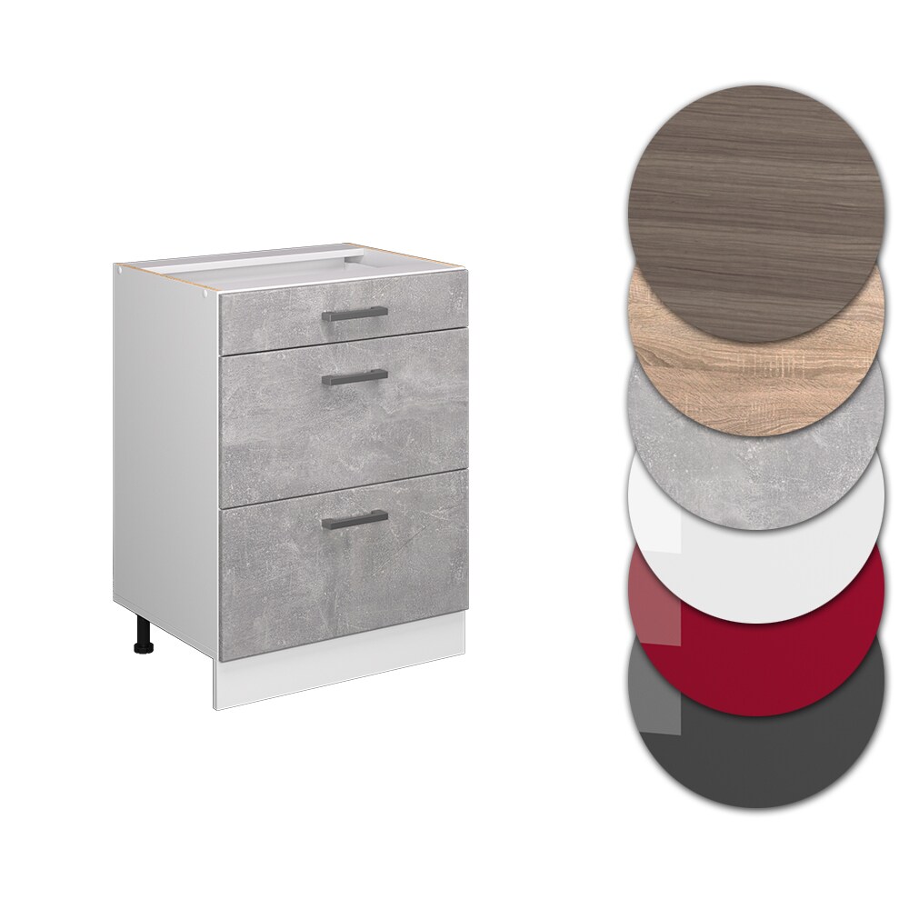 Vicco Schubladenunterschrank Küchenschrank Küchenzeile R-Line 60 cm Weiß Beton Schublade