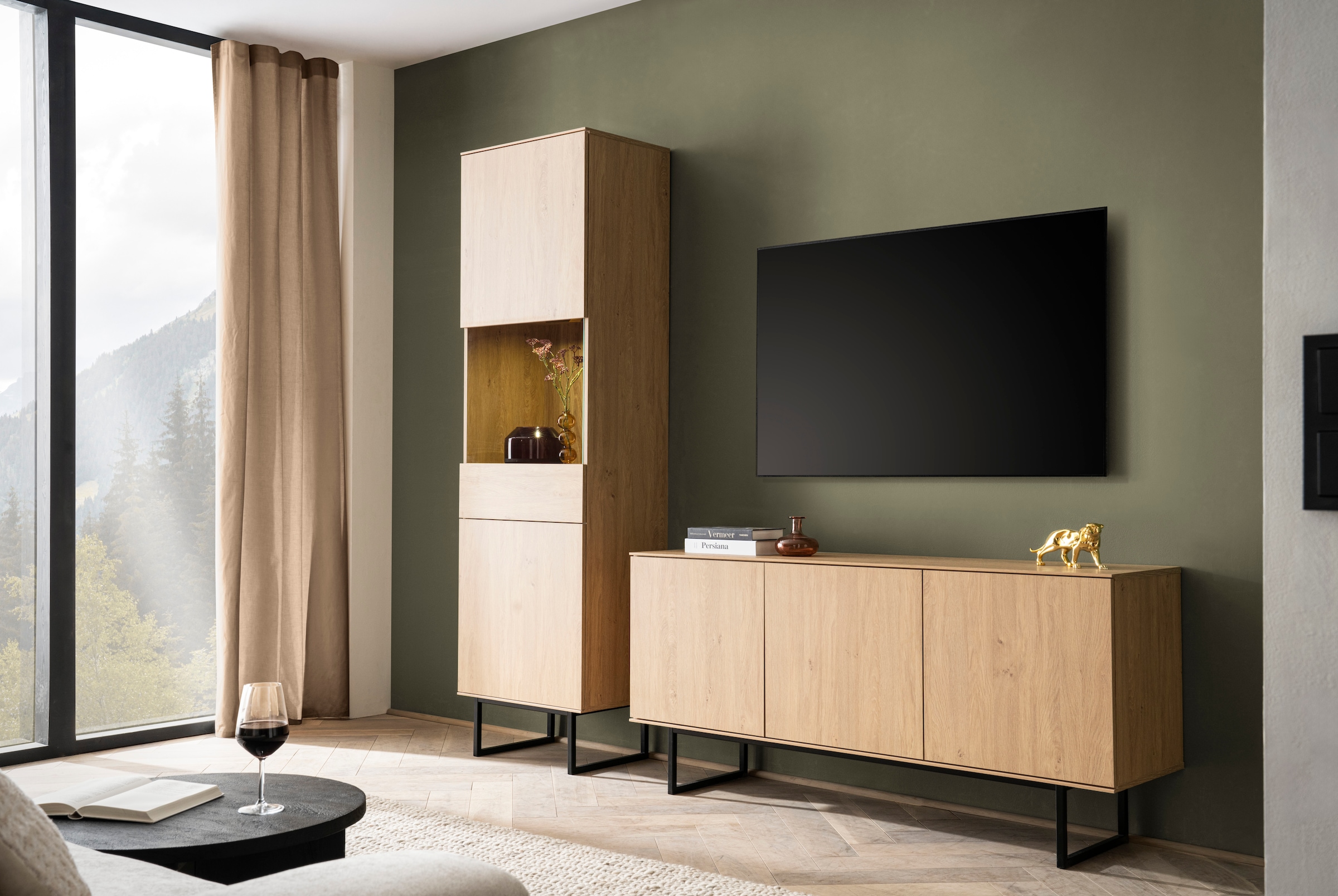 Home affaire Wohnwand »Lund, moderne Anbauwand, Wohnzimmer-Set in Stone Oak« 2 Stk. tlg.
