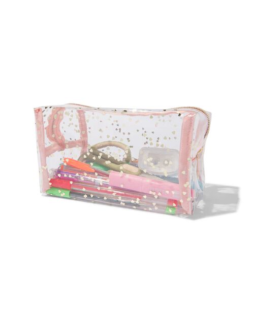 trousse transparente coeurs doré