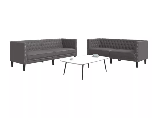 Ensemble de canapé Chesterfield 2 pièces gris similicuir