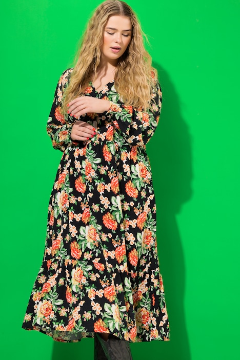 Kleid, A-Line, Flower Print, Langarm