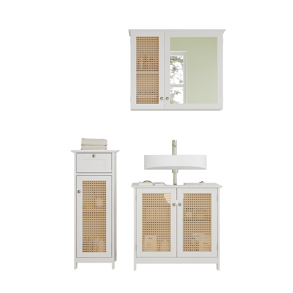Vicco Badmöbel-Set Rosario, Weiß, moderne Serie, Badezimmer, dekorative Front, Spiegelschrank, Waschtischunterschrank, Midischrank