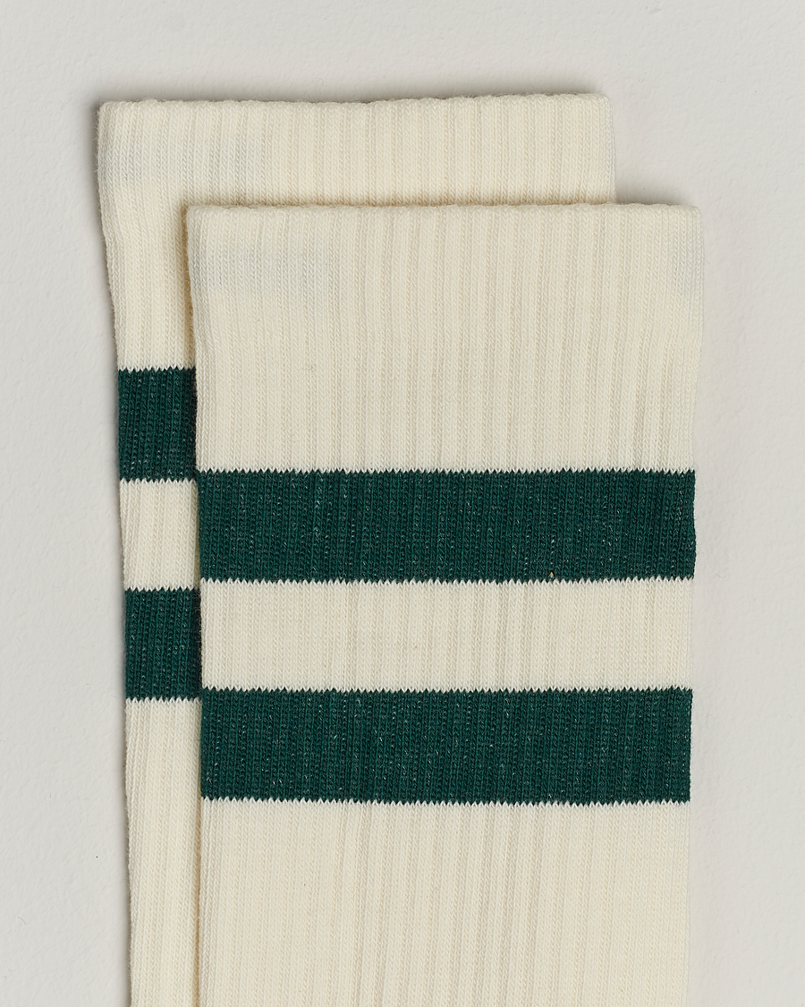 Sweyd Two Stripe Cotton Socks White/Green