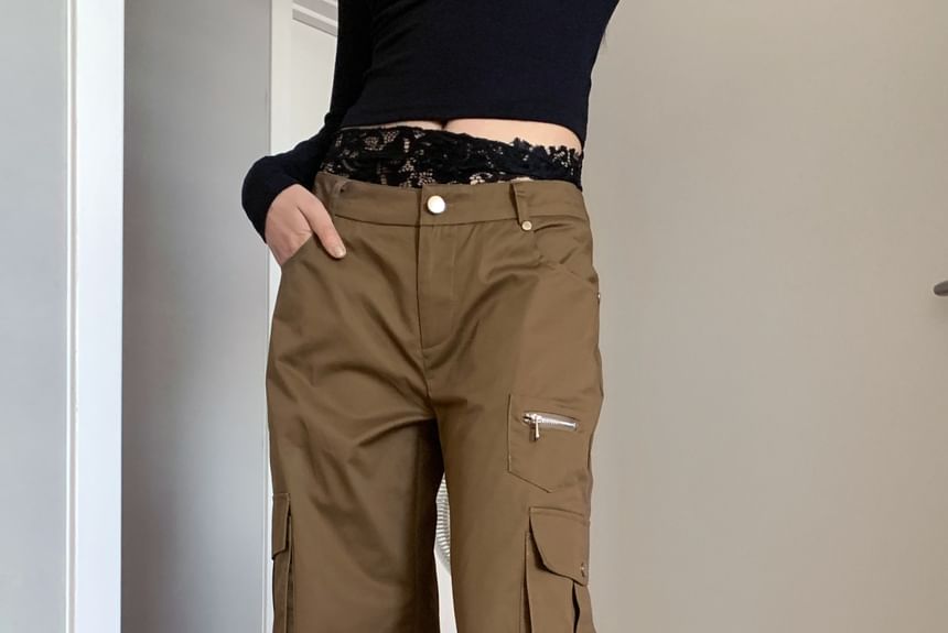 Striinkie - Lage taille, effen, wijde cargobroek