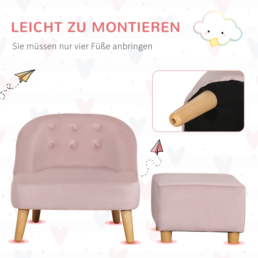 HOMCOM Kindersofa-Set mit Fußhocker grün