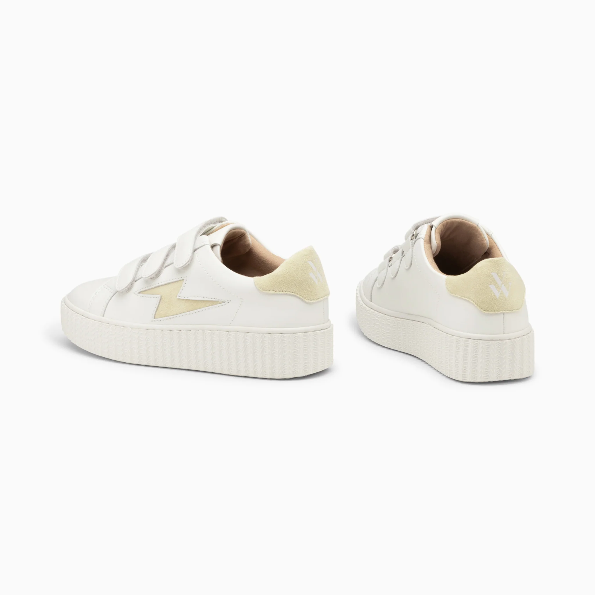 Sneakers-Baskets éclair Vicky blanc et vert amande à scratchs