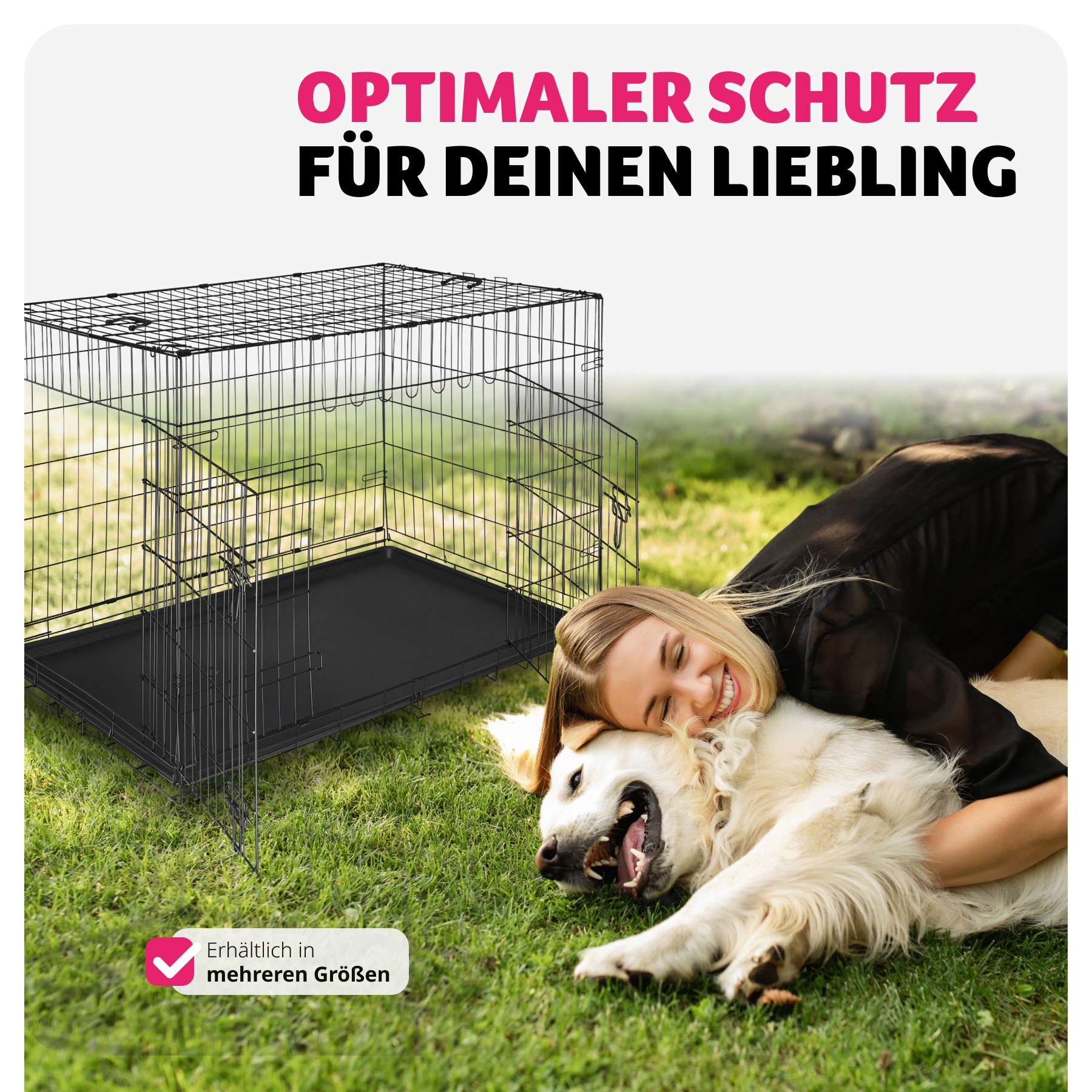 tectake® Hundekäfig-Gitterbox, klappbar, mit 2 Tragegriffen, 2 große Türen mit Doppelverriegelung, herausnehmbarer Boden, abgerundete Ecken