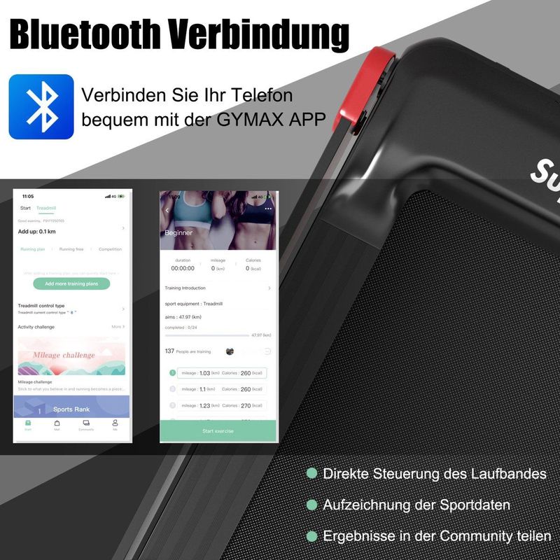 COSTWAY Opvouwbare Treadmil, elektrische loopband voor thuis, 0,75 pk elektromotor, 3 modi en 12 programma's, led-display, snelheid 0-12 km/u, app-gecontroleerd, bluetooth-luidspreker