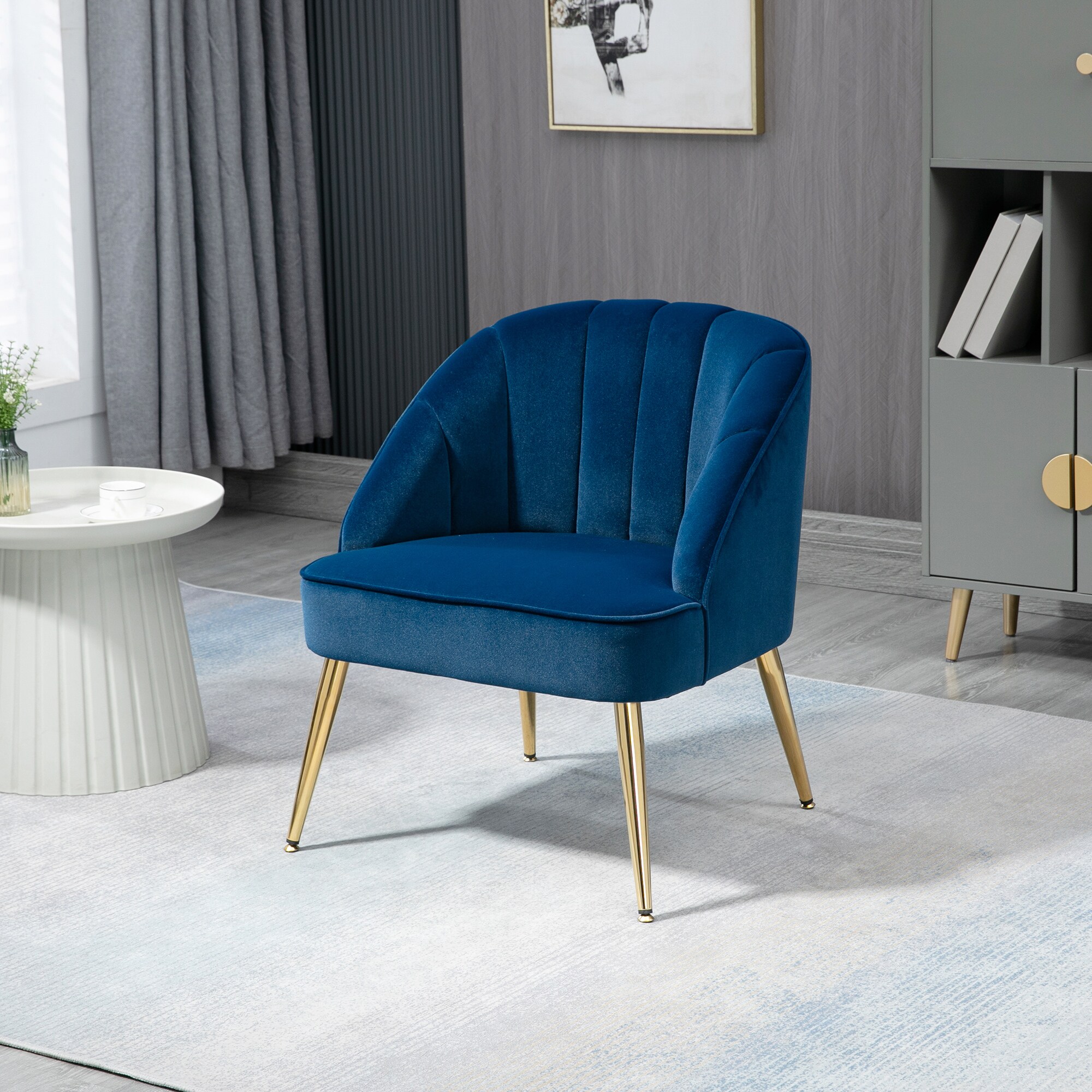 HOMCOM Ohrensessel mit Stahlbeine blau 65L x 64B x 77H cm