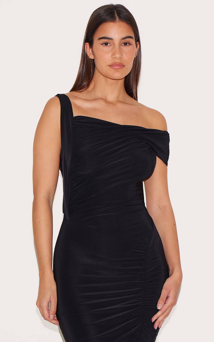 Noir Robe Longue Moulante À Détail Torsadé