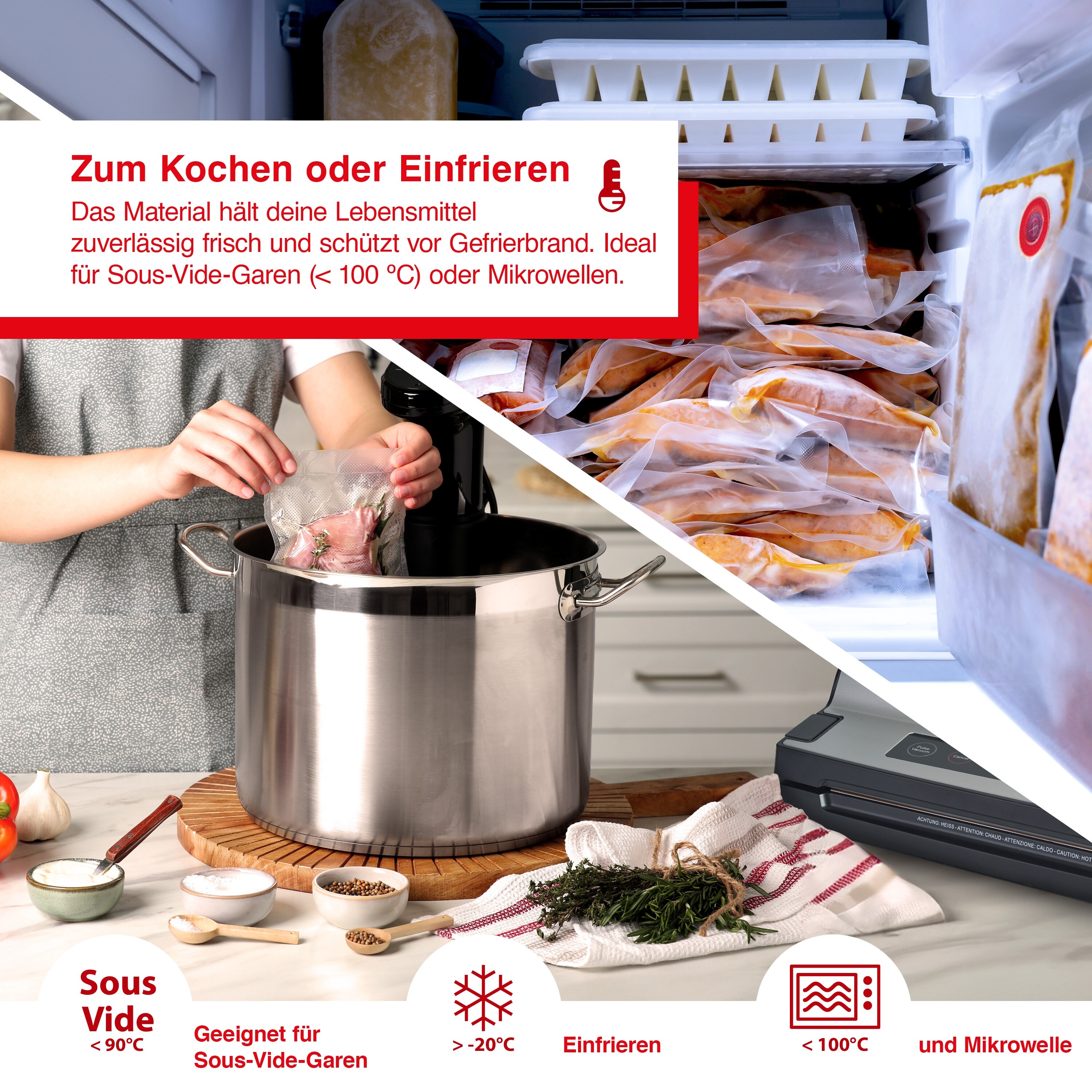 Solis Zip Vakuumierbeutel Set 5 Beutel BPA-frei, Schlauchanschluss-Set