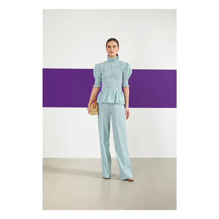 Maria de la Orden Blouse Manches Courtes Aleria Rayures | Vert