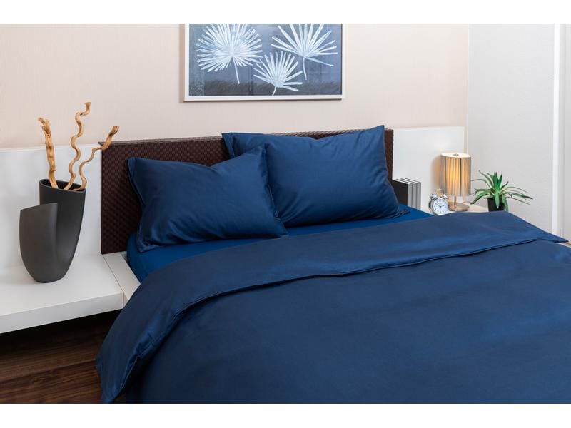 COCON Duvetbezug Satin 200 x 210 cm, Marineblau Bettbezug aus reinem Baumwollsatin