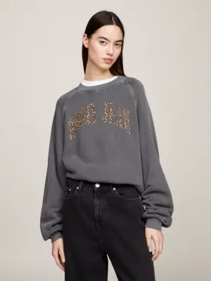 Moletom Relaxado com Estampa de Leopardo e Logo