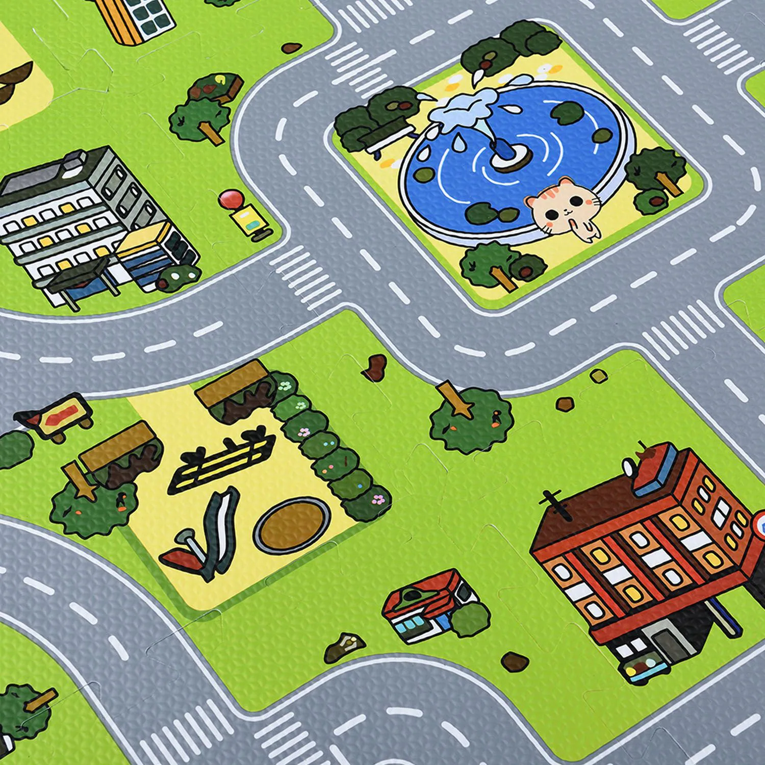 Juskys Kinder Puzzlematte Jascha 9 Teile - Stadt & Straßen – rutschfest – Spielmatte ab 10 Monate