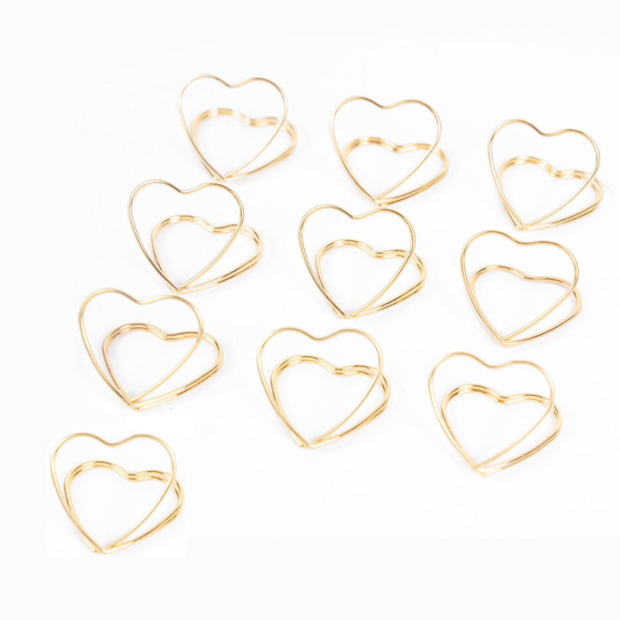 (10er Set) Metall Herz Tischkarten Halter Hochzeits Deko Namenskarten Sockel - Gold
