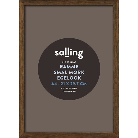 Ramme i mørk egetræslook m. glas - 21x29,7 cm