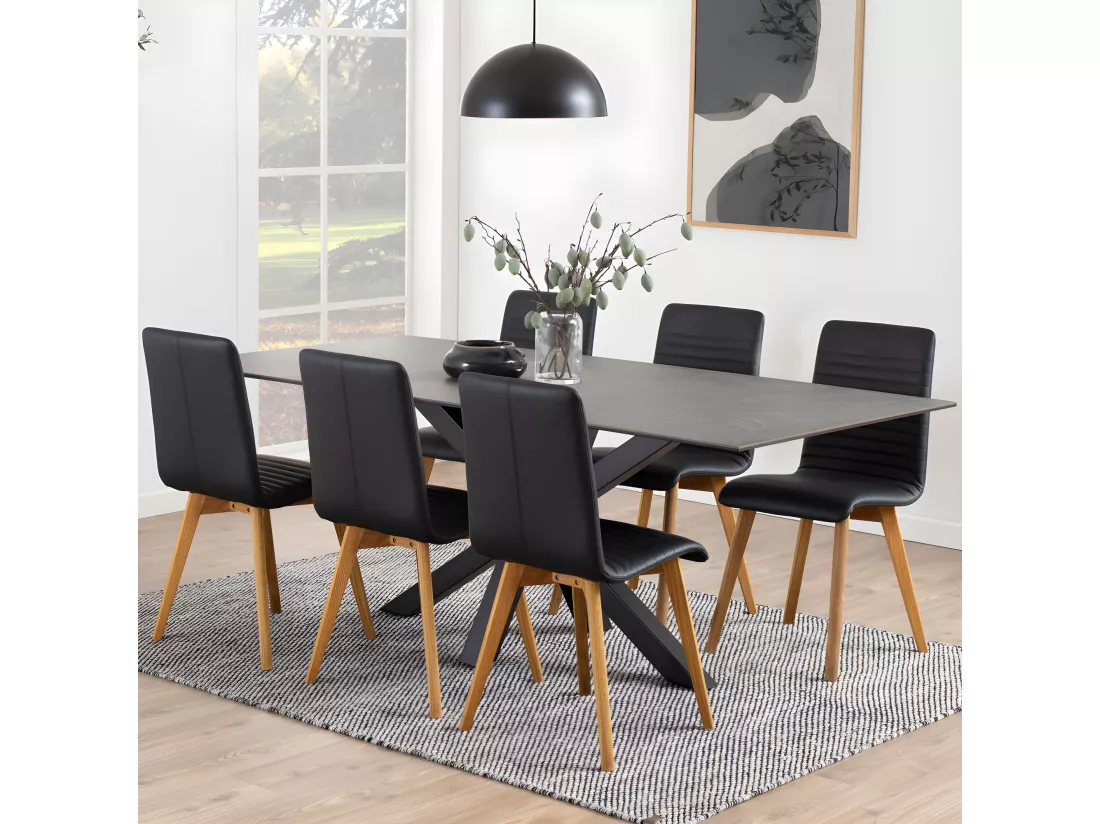 Eurame - Table à manger 8 personnes en céramique et métal - Noir