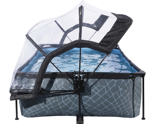 EXIT StonePool rechthoekige opzetzwembadset 300x200x65 cm inclusief patroonfiltersysteem & afdekking, steenlook