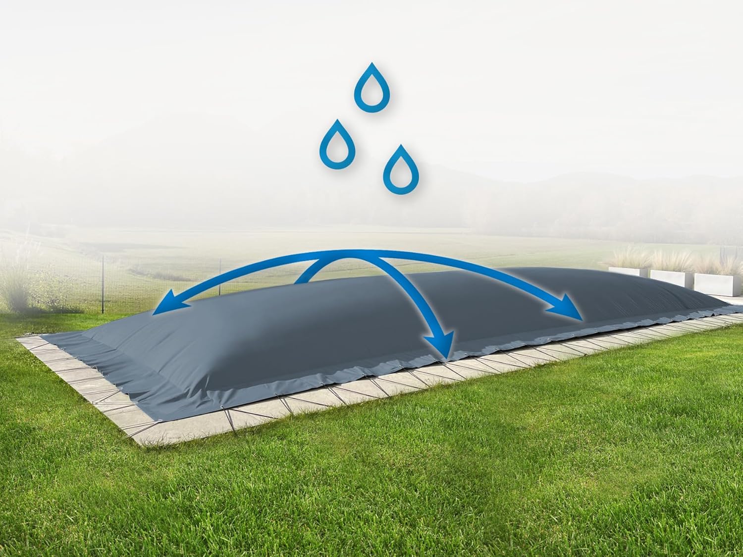 AirDeluxe Rechteckige aufblasbare Poolplane Schwimmbad Abdeckung aus LKW Plane, Winter Poolabdeckung (5m x 3m, Anthrazit)